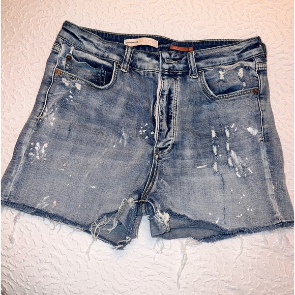 Anthropologie- Pilcro Denim Shorts- Size 30 Distressed High Waist Stretch - Picture 1 of 4